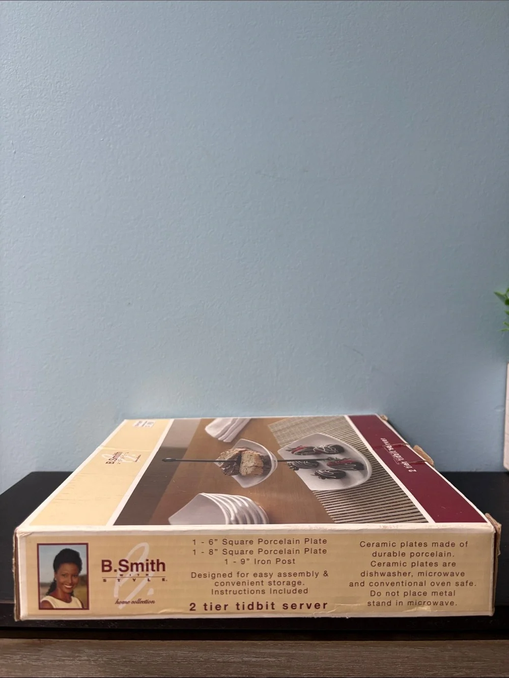 Vintage NIB B. Smith with Style Home Collection White Black 2 Tier Tidbit Server